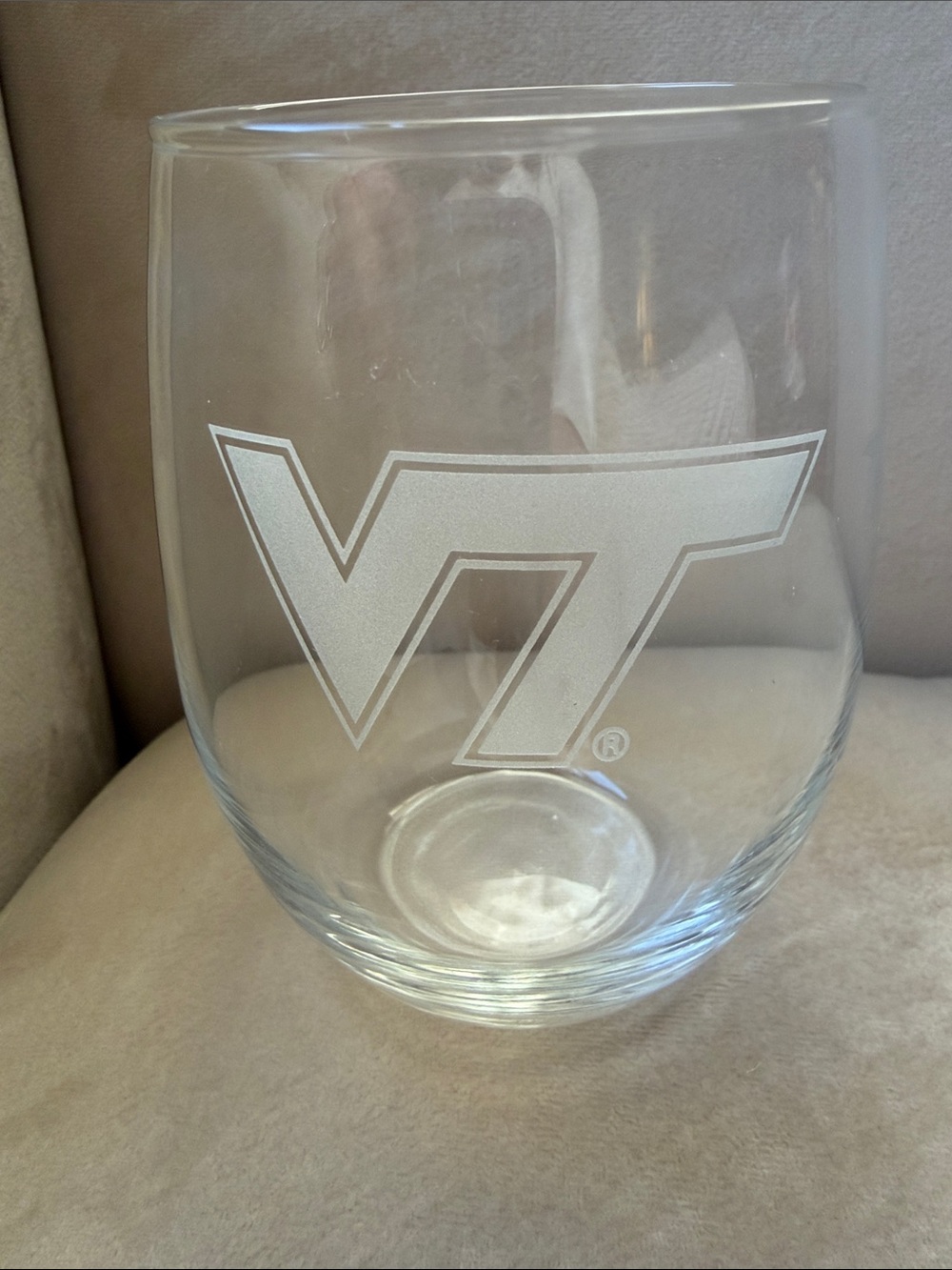 Virginia Tech Etched Stemless Wine Glass - Clear